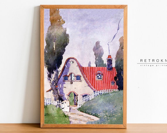 Dream Cottage Painting Wall Art Watercolor Prints Countryside Print English Cottage Decor Pt30