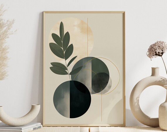 Abstract Art Print In Natural Tones Soft Wall Decoration For The Living Room Bedroom Or Hallway Subtle Plant Scandinavian Style