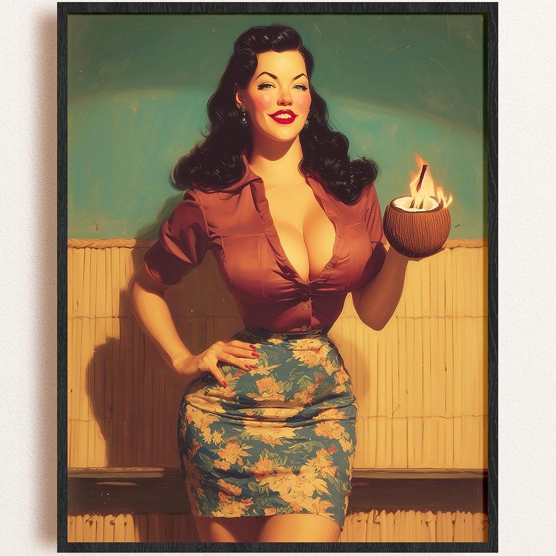 1950s Tiki Pinup Poster Retro Beach Bar Art