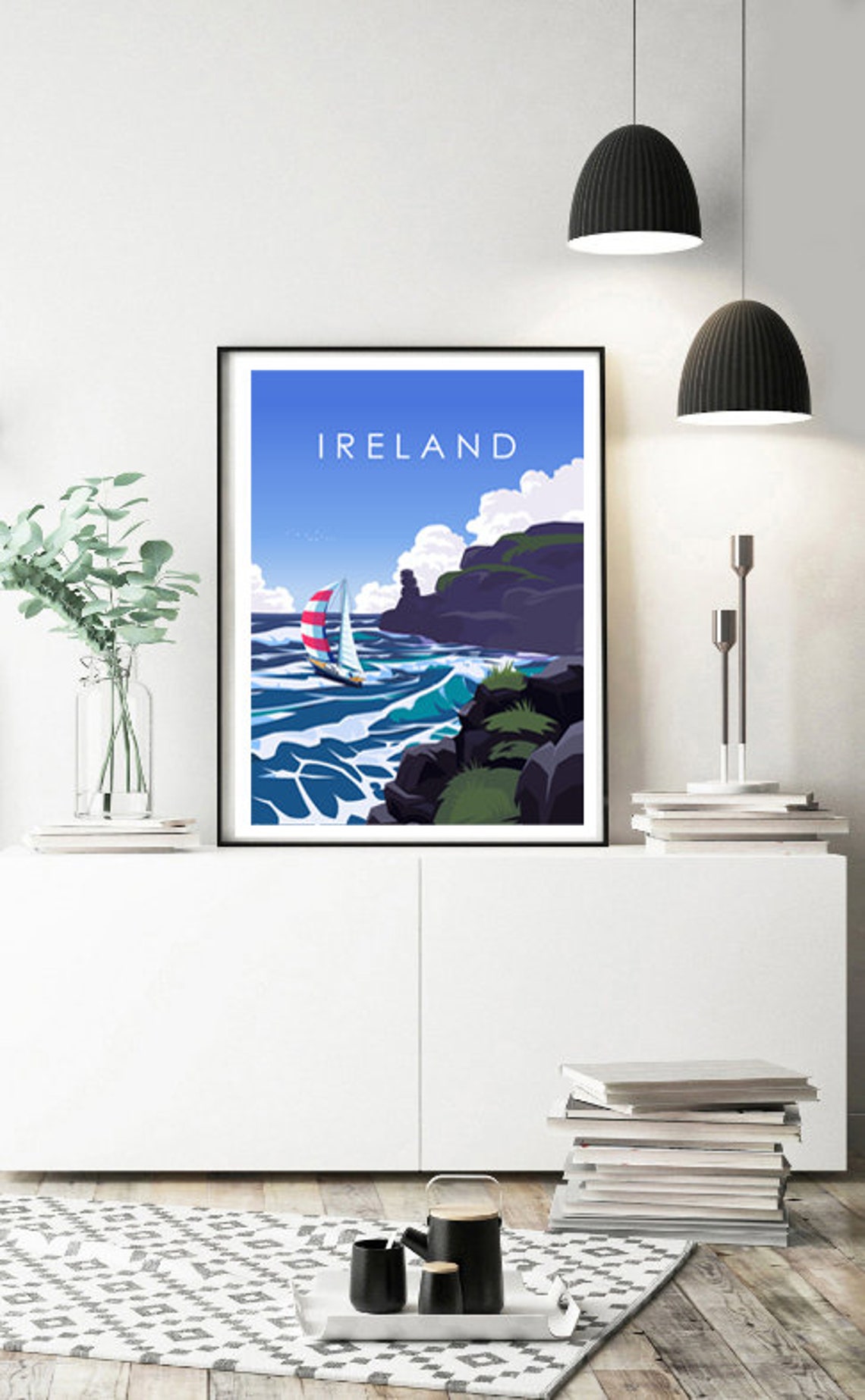 Ireland Sailing Yacht Rocky Coast Ocean Waves Nautical Wall Art - Image 3