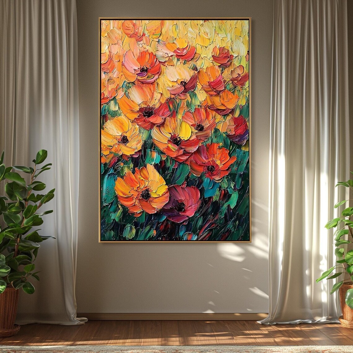 Custom Orange Flowers Oil Painting, Boho Wall Art Print - Image 6