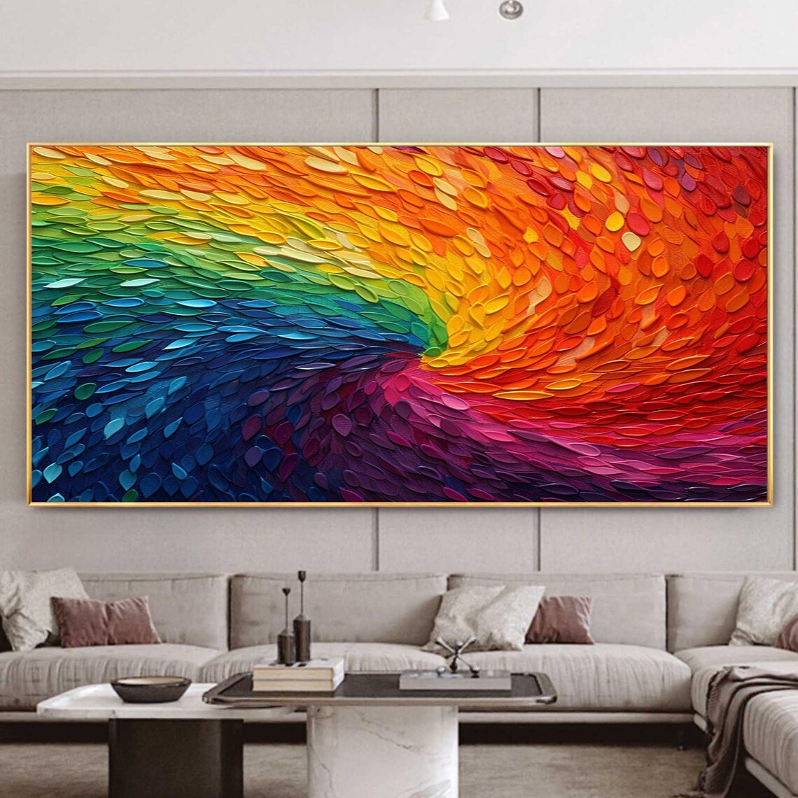 Rainbow Swirl 3D Palette Knife Abstract Texture Oil Painting Poster