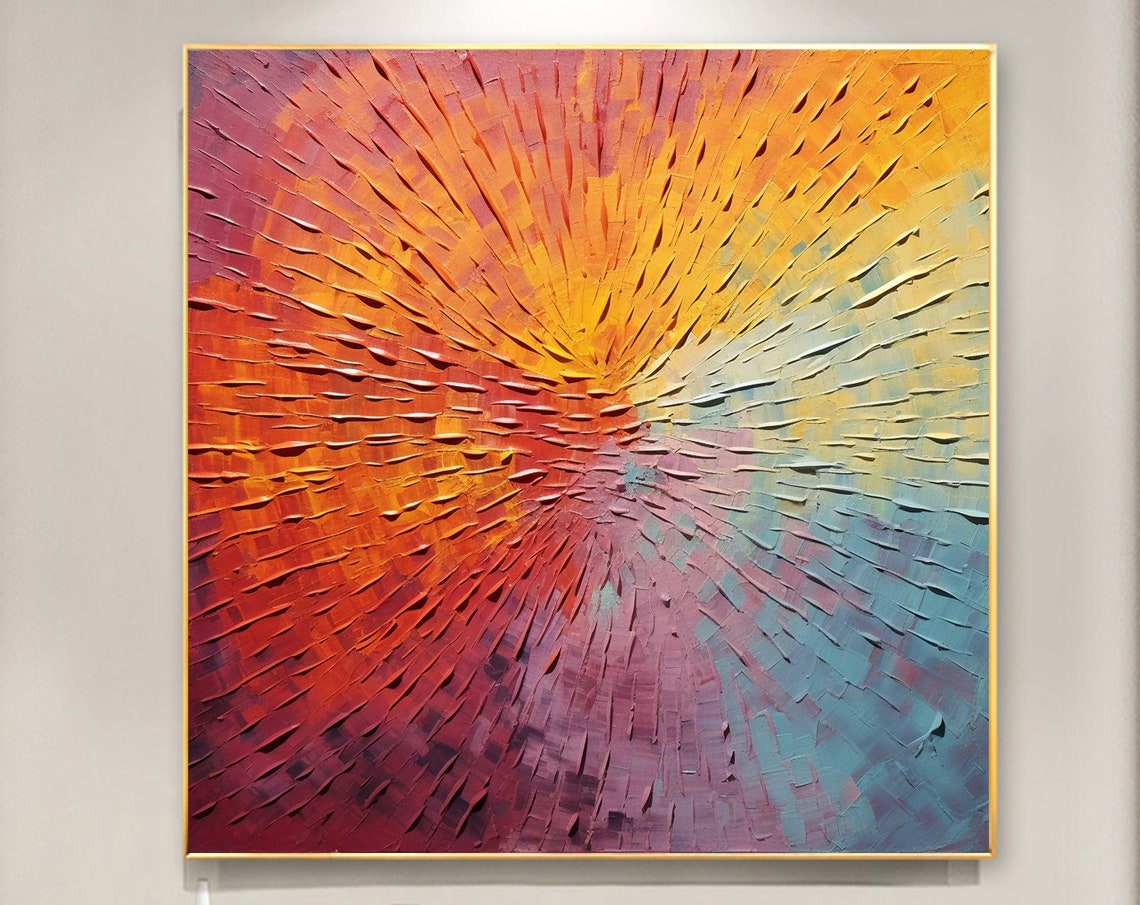 Radiant Sunrise Burst Palette Knife Abstract Texture Art Poster