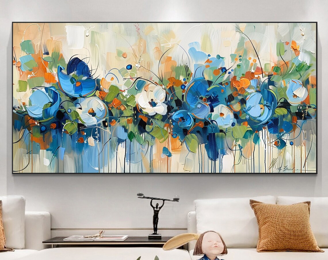 Abstract Blue Floral Landscape Modern Art Print