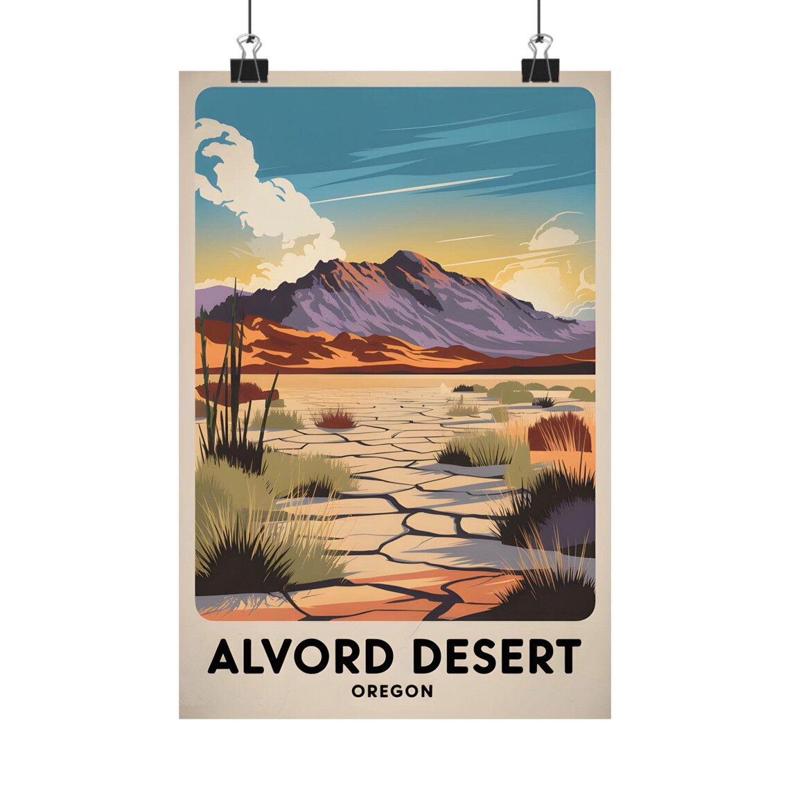 Alvord Desert Oregon Cracked Playa Retro Wilderness Travel Poster