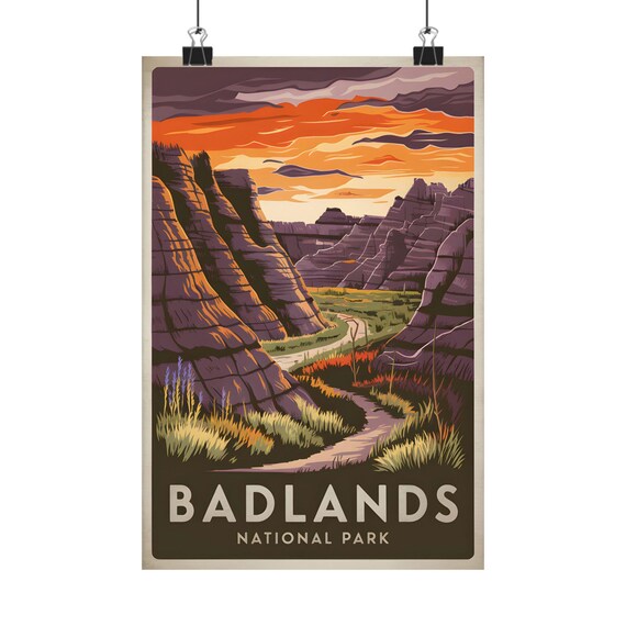 Badlands National Park Sunset Eroded Cliffs Canyon Trail Poster