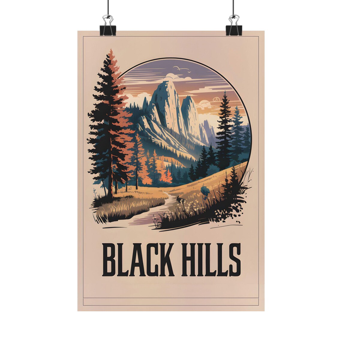 Black Hills Retro Mountain Landscape Pine Forest Vintage Travel Poster