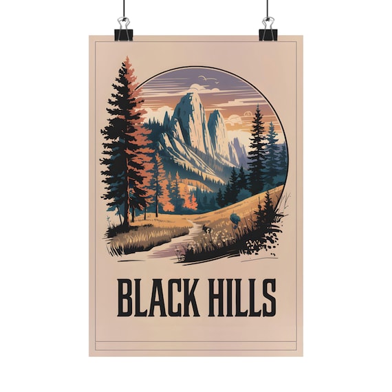Black Hills Retro Mountain Landscape Pine Forest Vintage Travel Poster