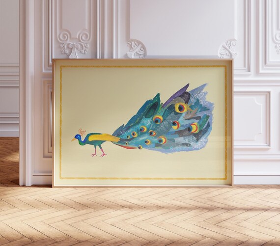 Colorful Peacock With Fanned Tail Vibrant Bird Illustration Nursery Poster