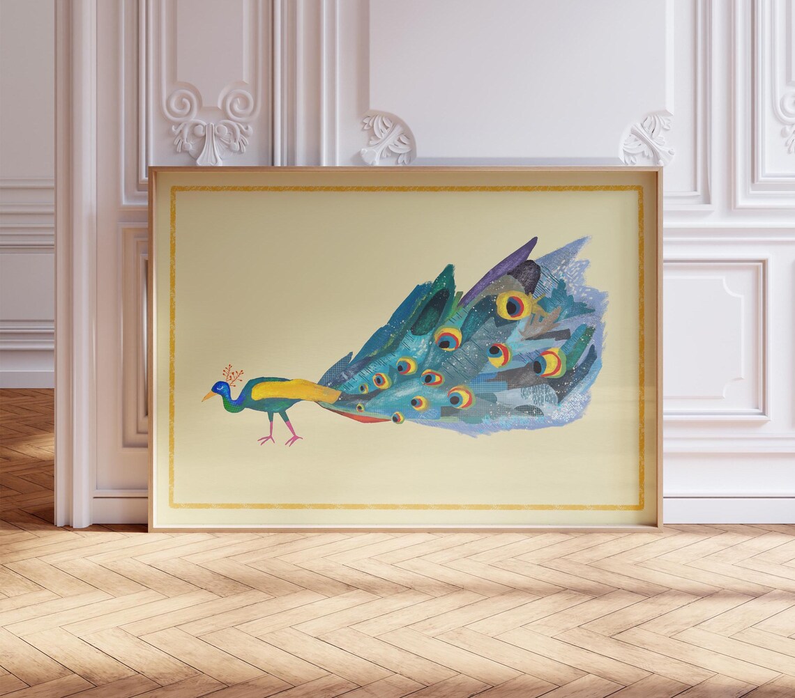 Colorful Peacock With Fanned Tail Vibrant Bird Illustration Nursery Poster