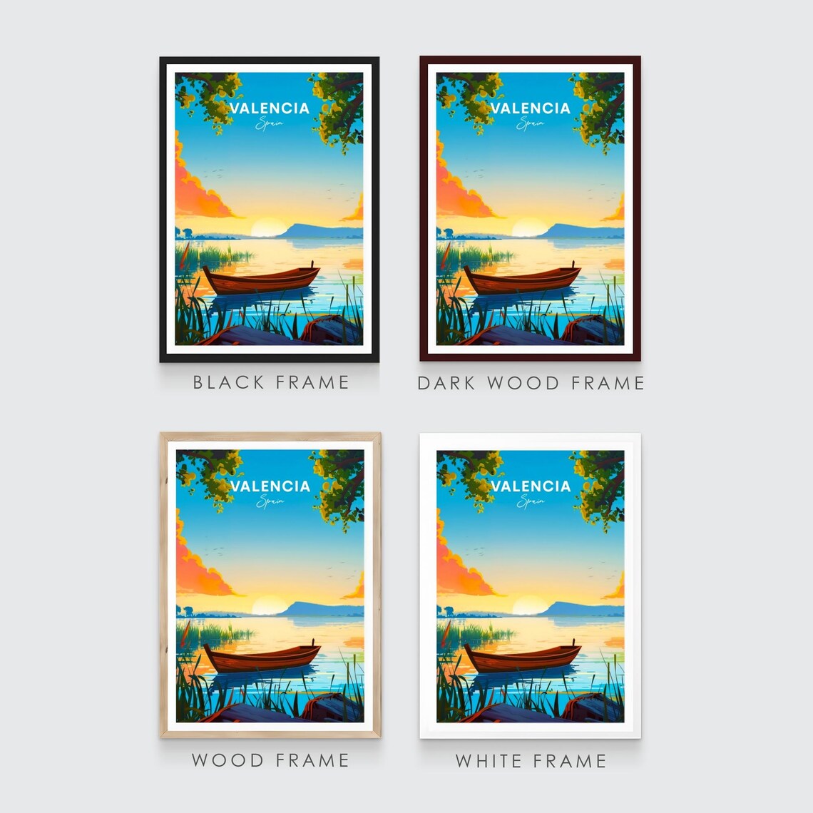 Valencia Spain Golden Sunset Lagoon Wooden Boat Reeds Poster - Image 3