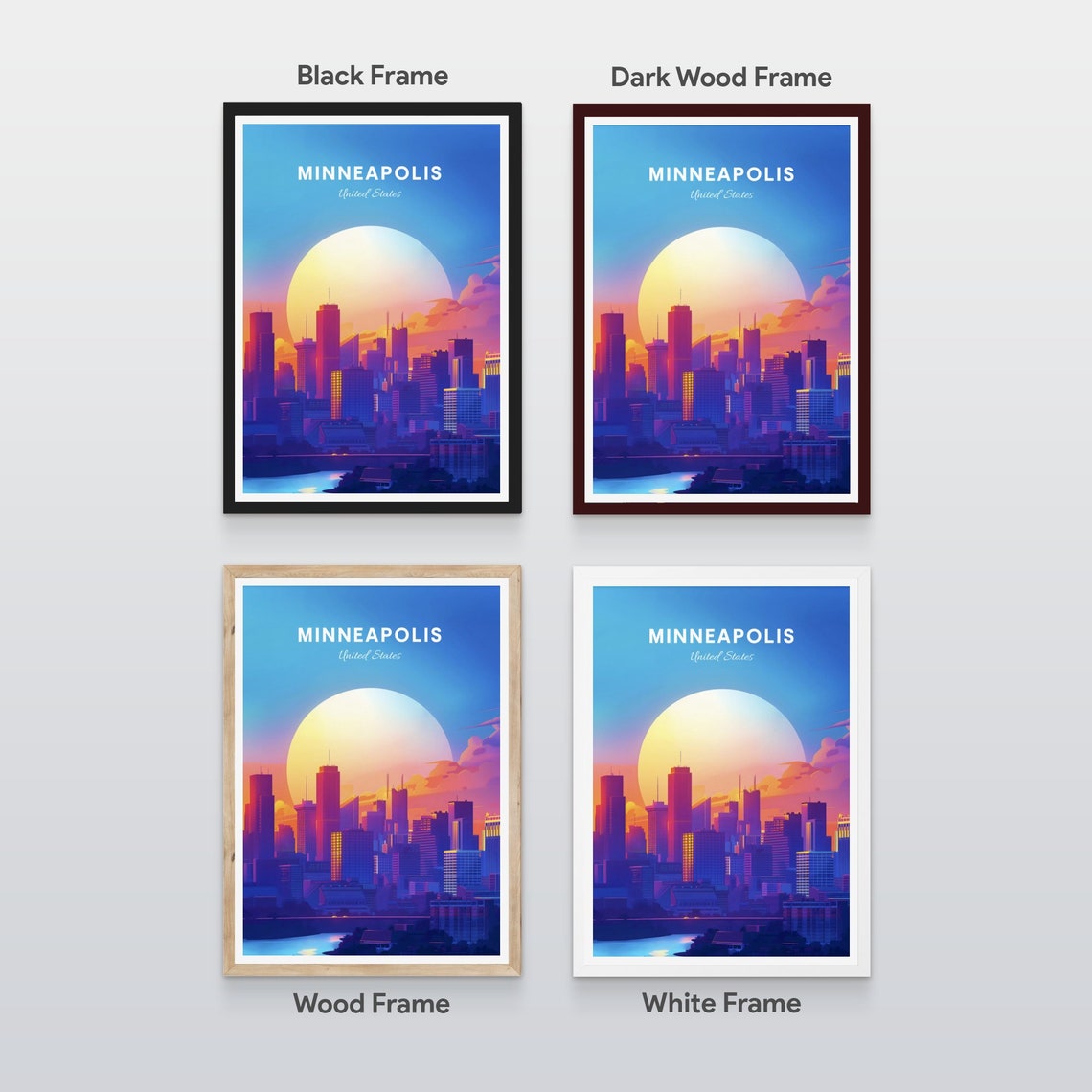 Minneapolis Minnesota Skyline Sunset River Glow Cityscape Poster - Image 2