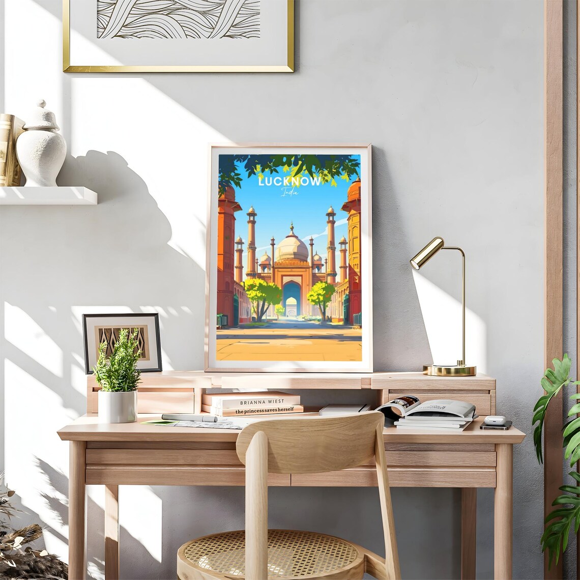 Lucknow India Grand Mosque with Tall Minarets and Gateway Poster - Image 4