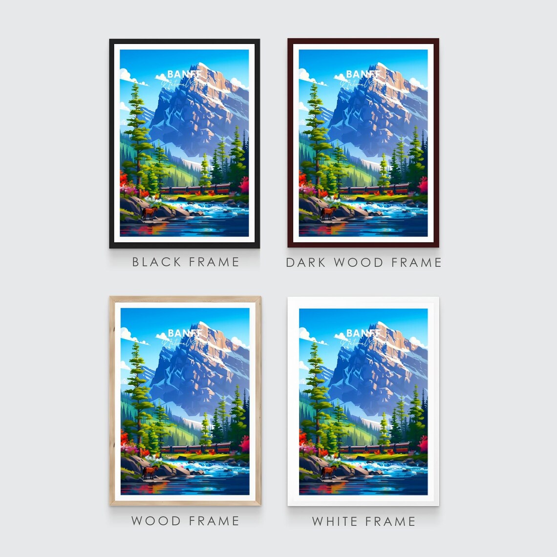Banff National Park Canada Mountain Train River Scene Travel Poster - Image 3