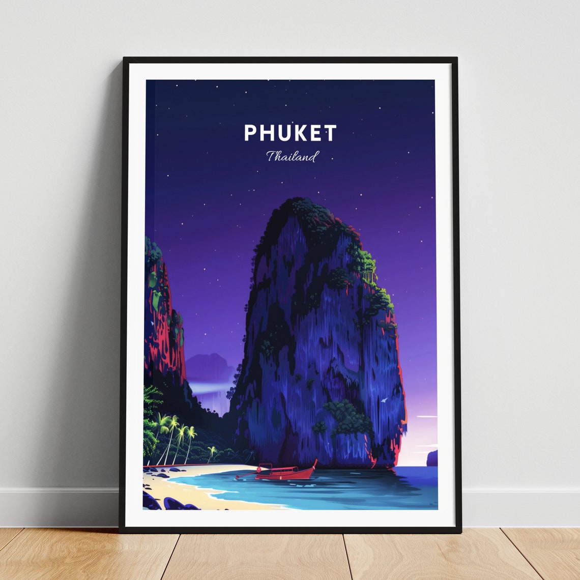 Phuket Thailand Phi Phi Islands Night Karsts Starry Sky Travel Poster