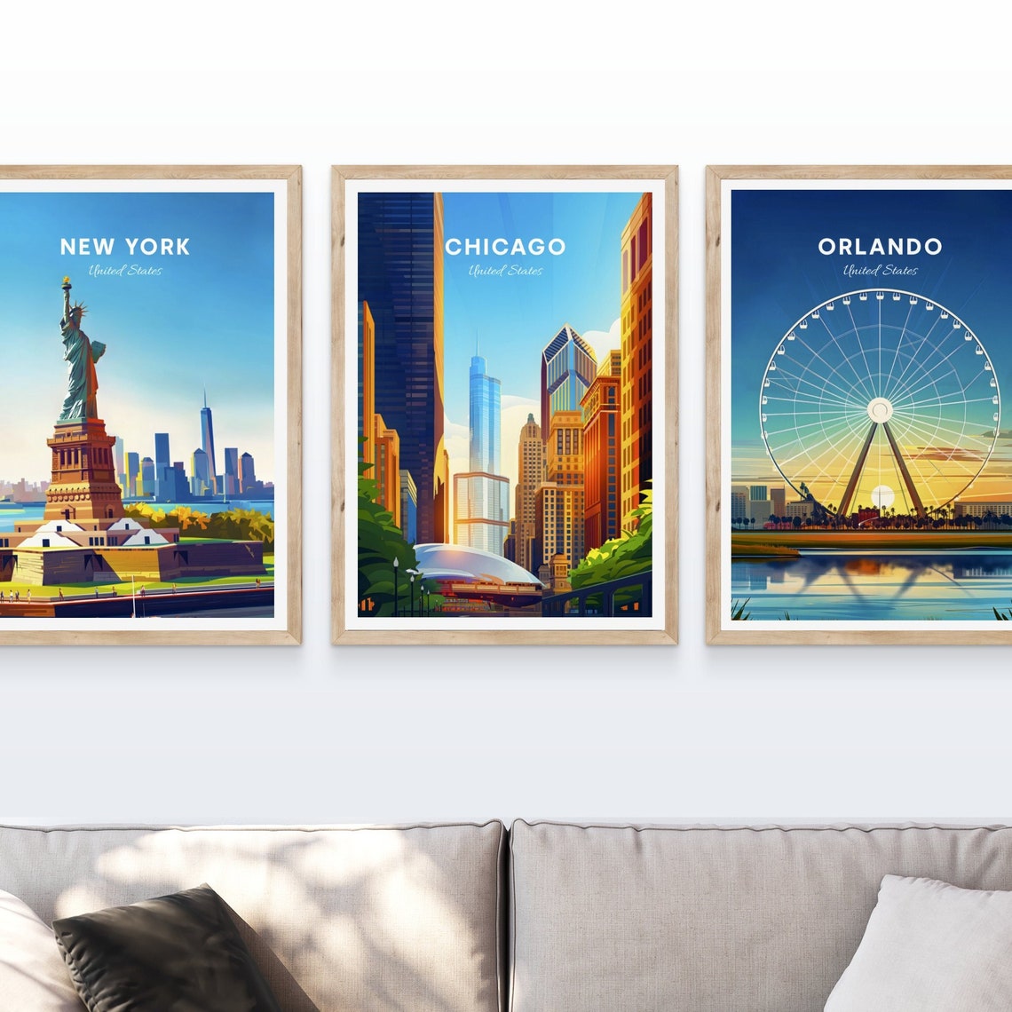 Chicago Illinois Willis Tower Cloud Gate Street Day Travel Art Poster - Image 4