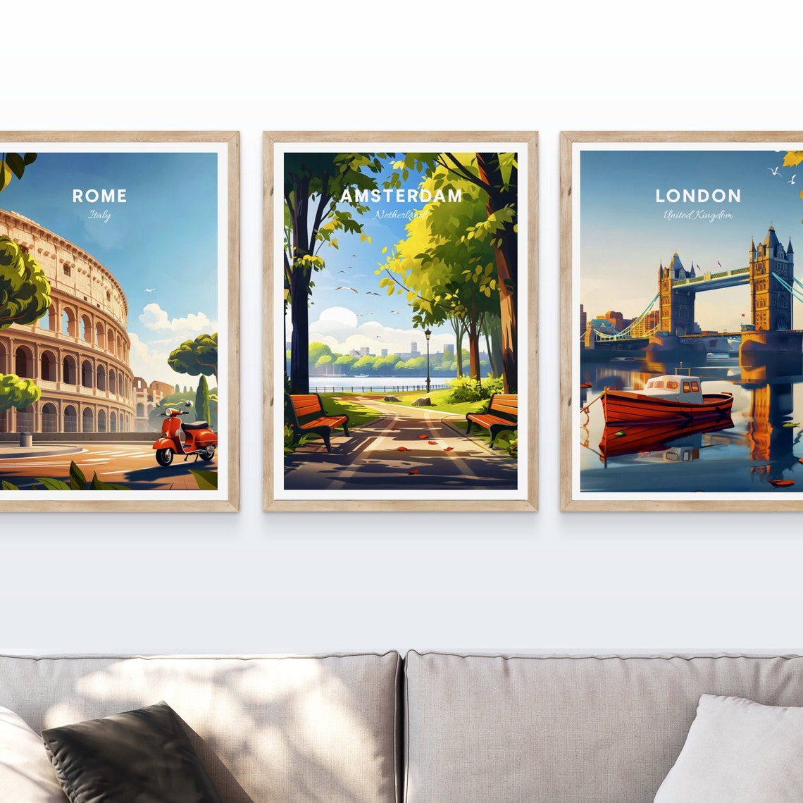 Amsterdam Netherlands Park Path Benches Pond Relaxing Poster - Image 3