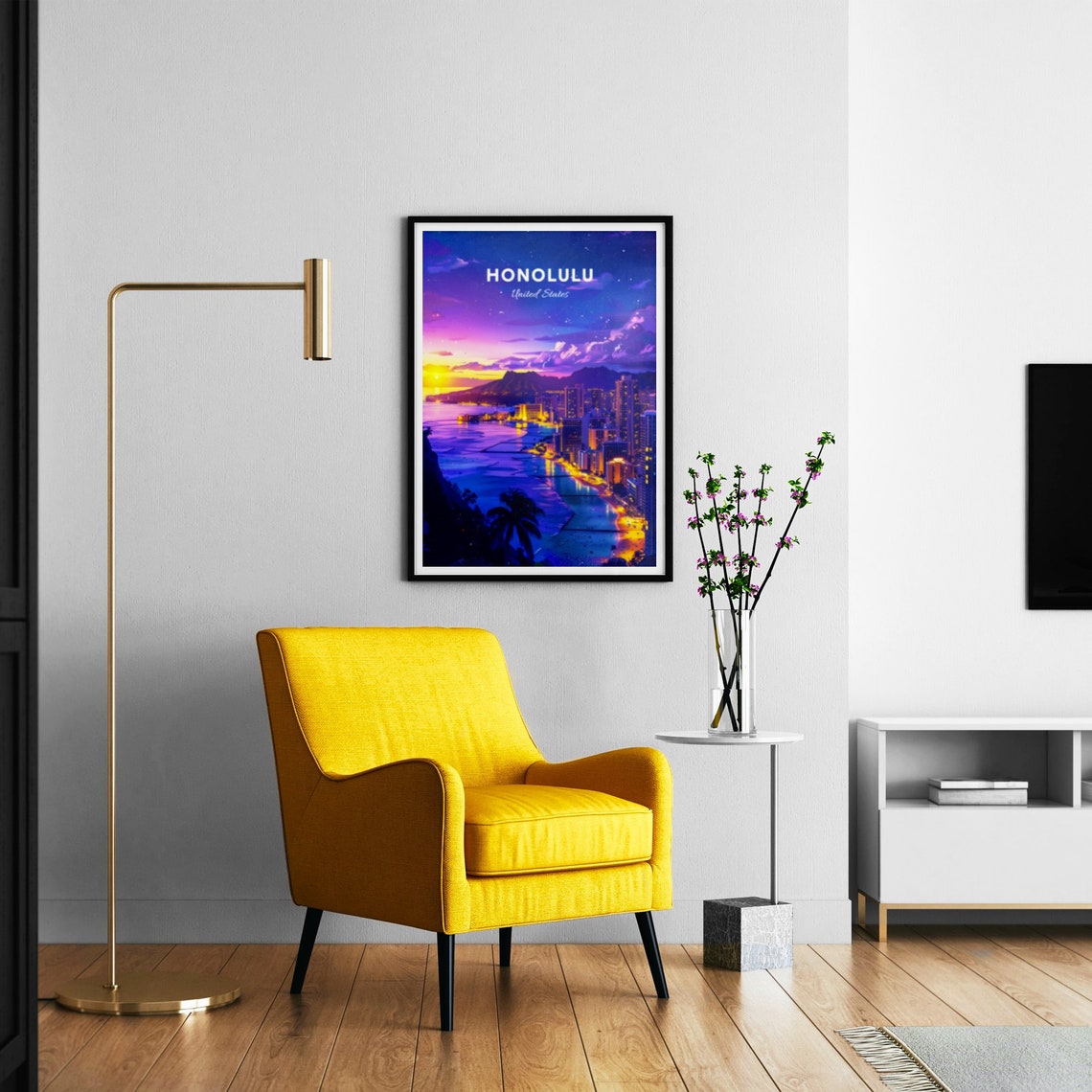 Honolulu Hawaii Waikiki Night Lights Diamond Head Dusk Poster - Image 3