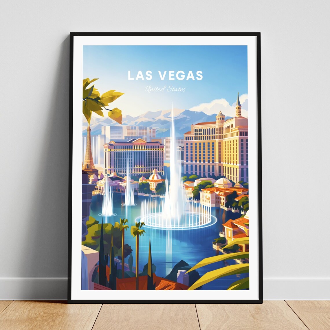 Las Vegas Nevada Daytime Strip Fountains Resort Skyline Travel Poster