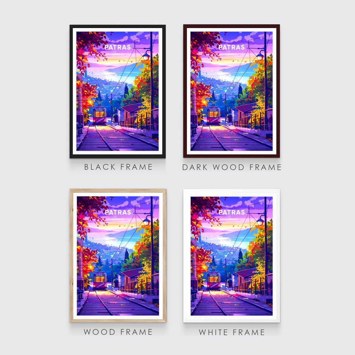 Patras Greece Sunset Tram Hillside Bay View Autumn Travel Poster - Image 3