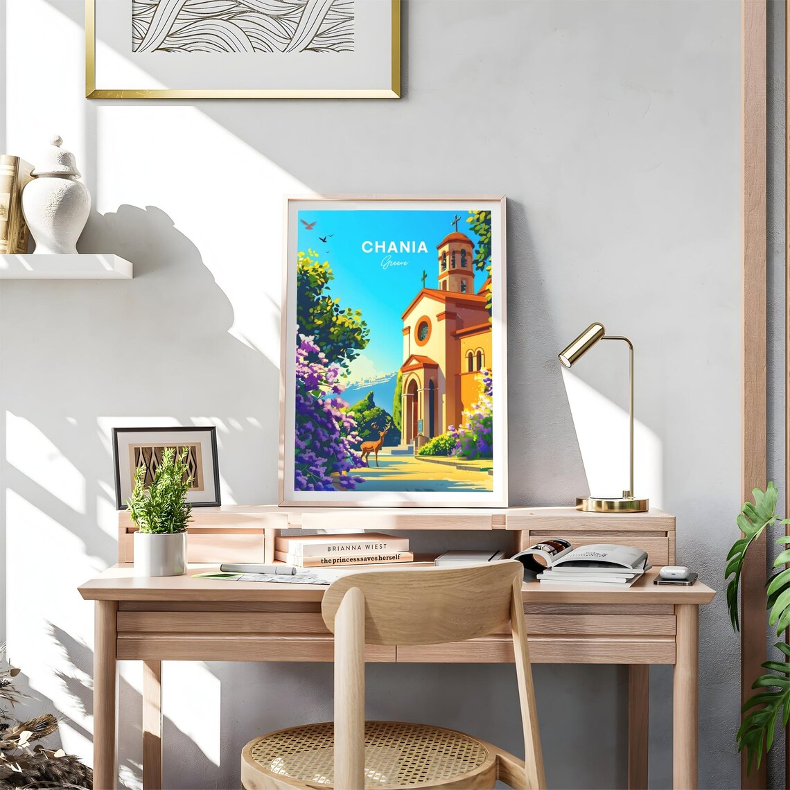 Chania Greece Church Deer Wisteria Bloom Garden Travel Poster - Image 4