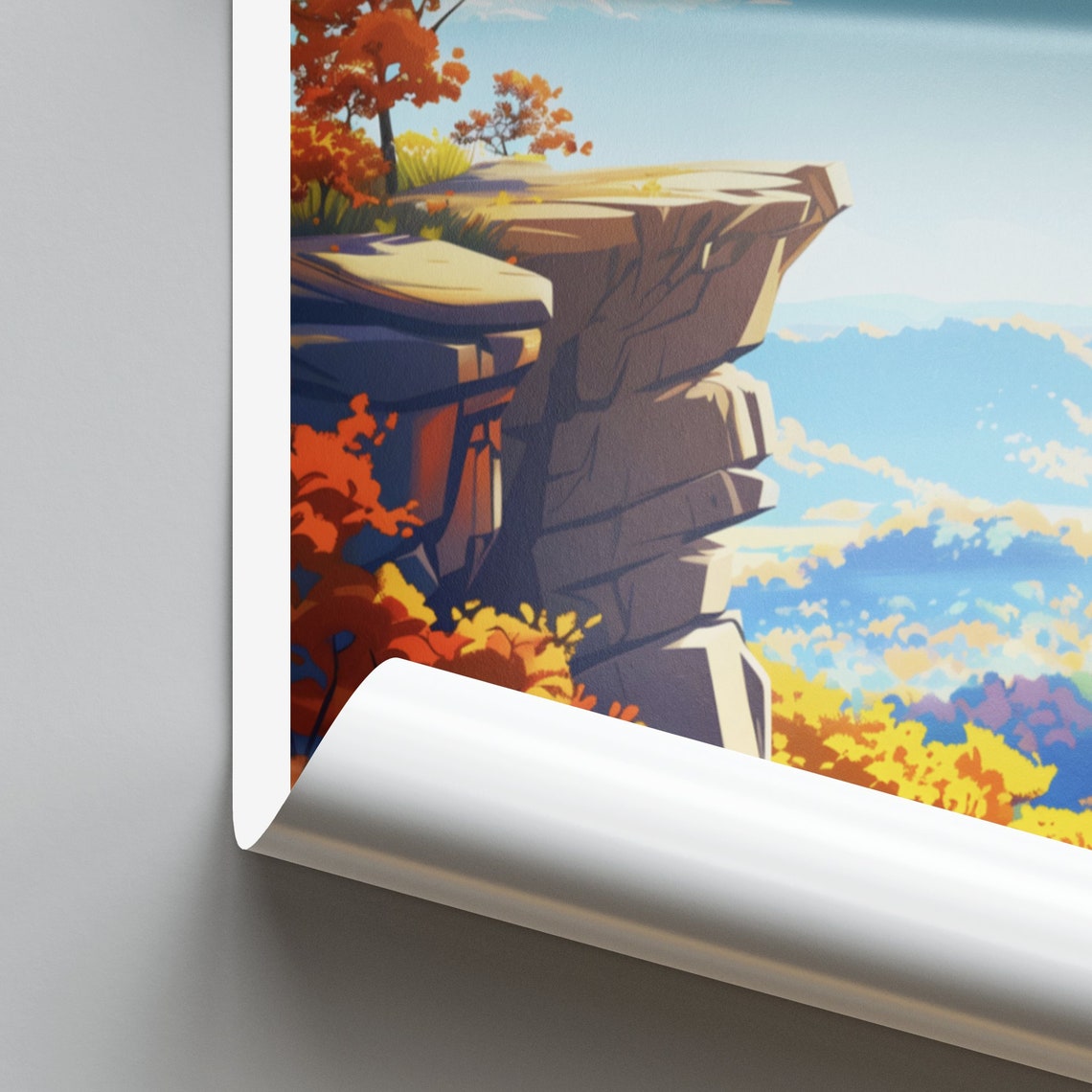 Little Rock Autumn Cliff Overlook Above a Fall Foliage Valley Poster - Image 2