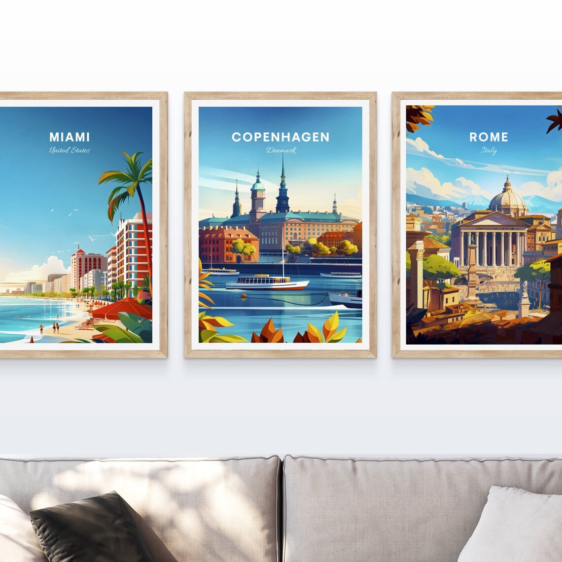 Copenhagen Denmark Harbor Spires Boats Autumn Leaves Travel Poster - Image 4