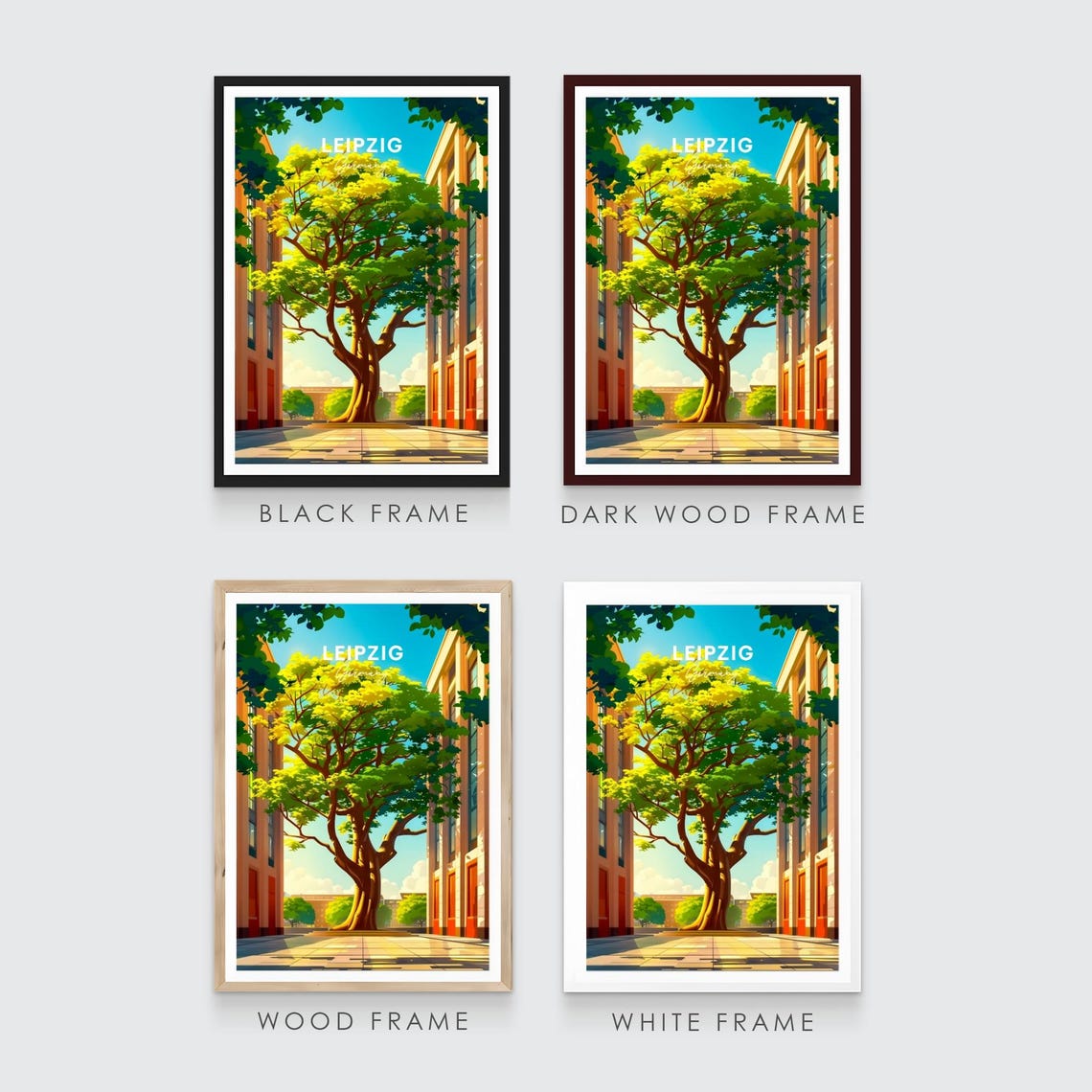 Leipzig Germany Courtyard Tree Historic Building Facade Travel Poster - Image 3