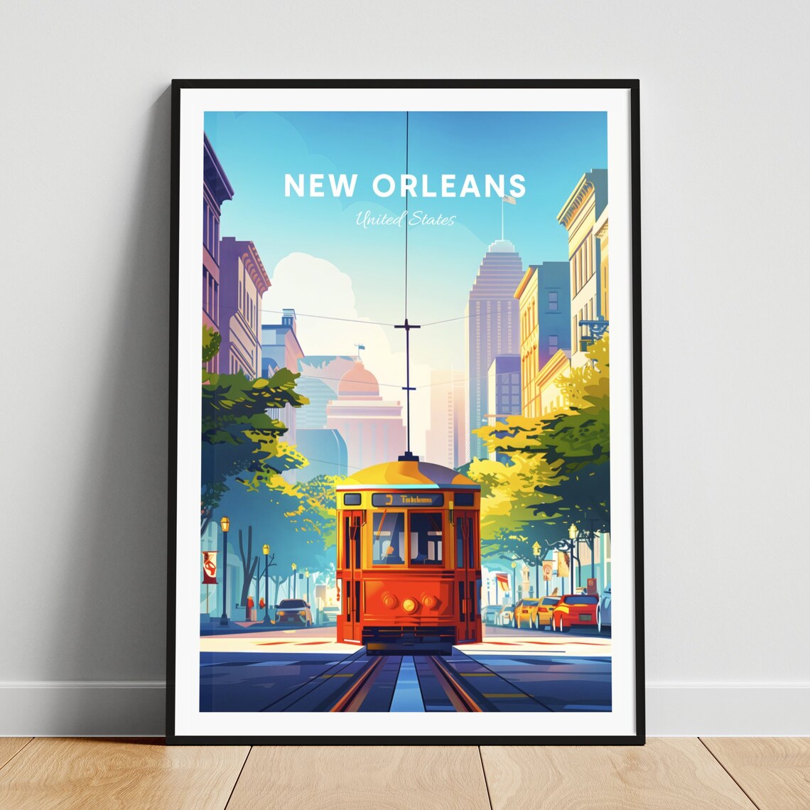 Sunny New Orleans Historic Red Streetcar Downtown Street Poster