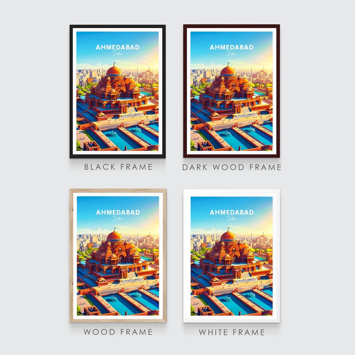 Ahmedabad India Grand Temple Domes City Skyline Travel Poster - Image 3