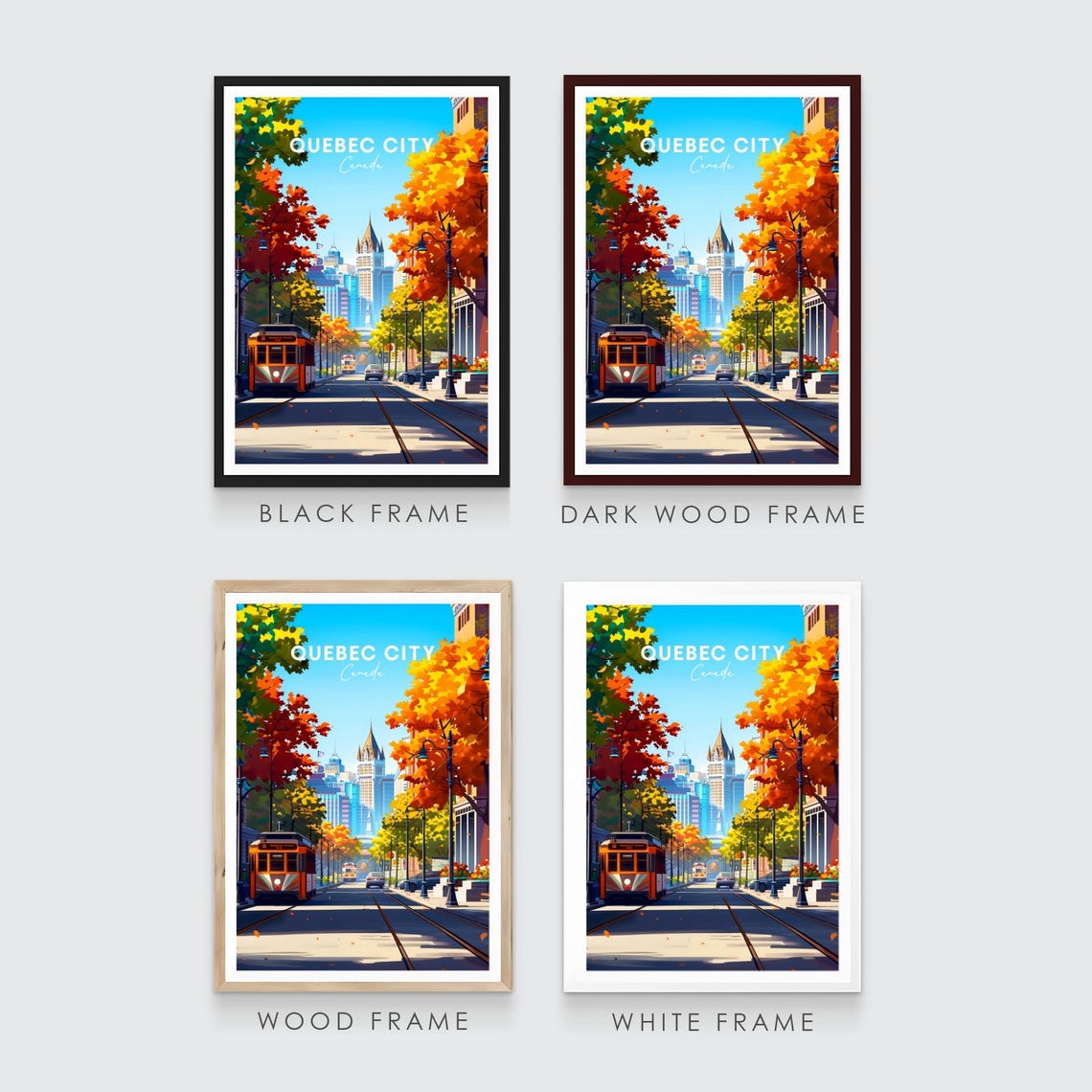 Quebec City Canada Autumn Streetcar Downtown Skyline Travel Poster - Image 3