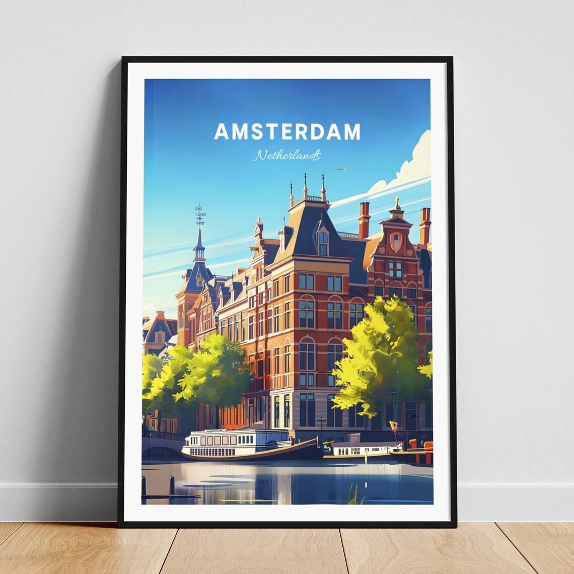 Amsterdam Netherlands Historic Buildings Canal Boat Art Poster
