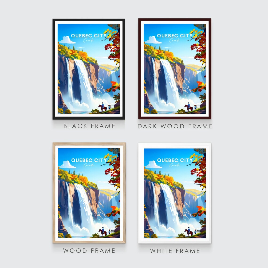 Quebec City Canada Autumn Waterfall Horse Rider Scene Travel Poster - Image 3