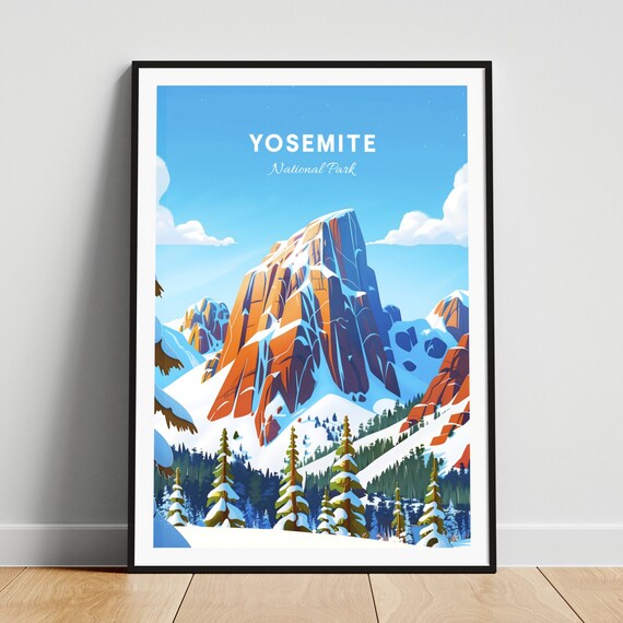 Yosemite National Park Snow Capped Peak Winter Pines Travel Poster
