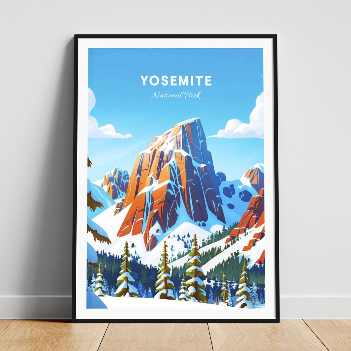 Yosemite National Park Snow Capped Peak Winter Pines Travel Poster
