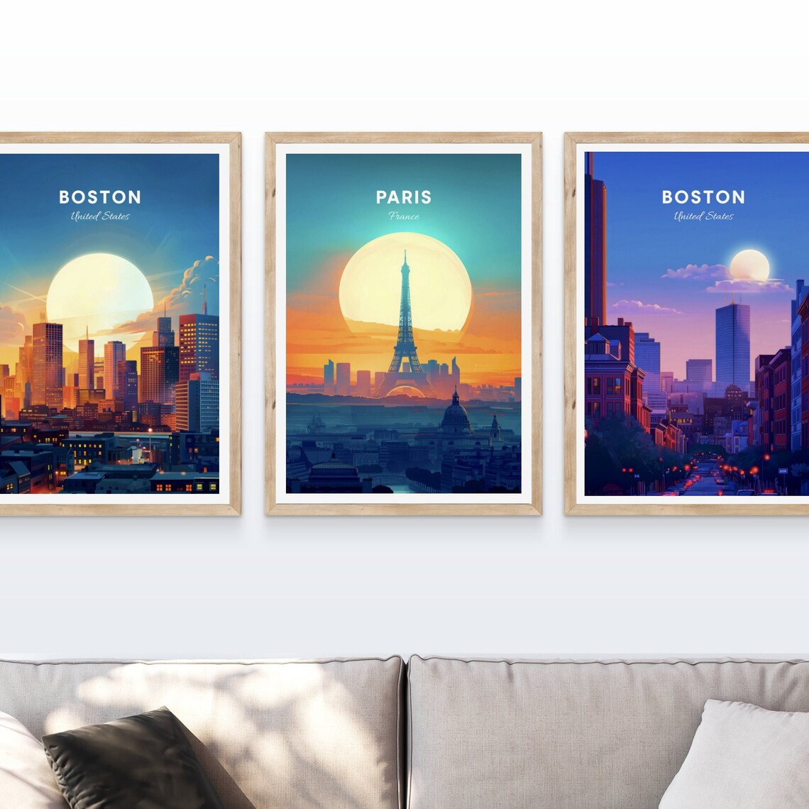 Paris France Eiffel Tower Sunset Over Rooftops Golden Travel Poster - Image 4