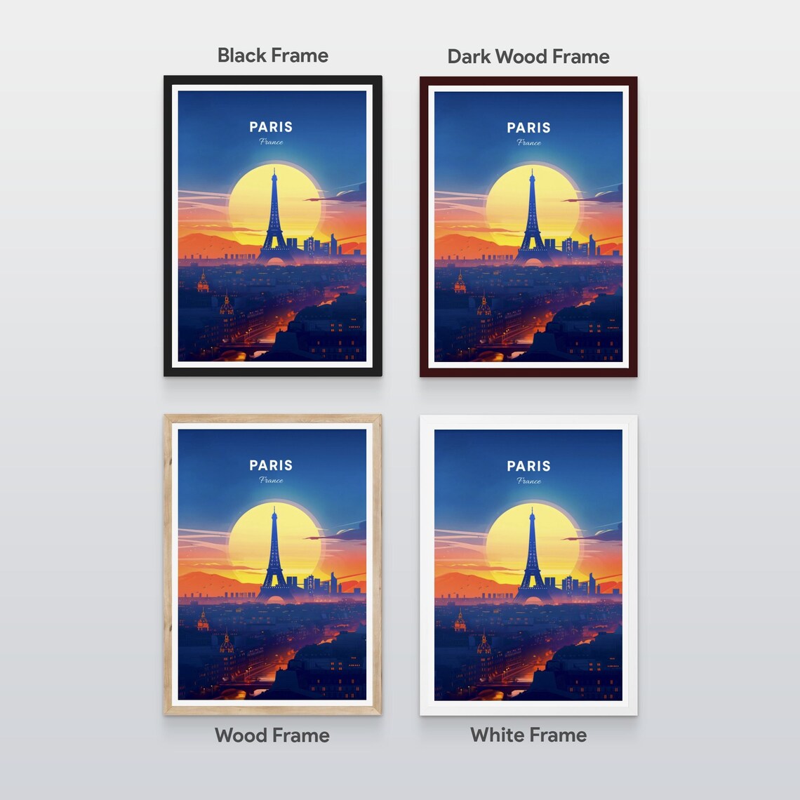 Paris France Eiffel Tower Sunset Skyline Romantic Travel Poster Art - Image 2
