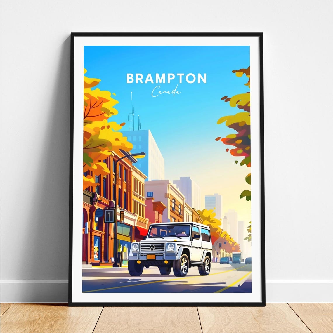 Brampton Canada Street Scene with White Mercedes G Class Poster
