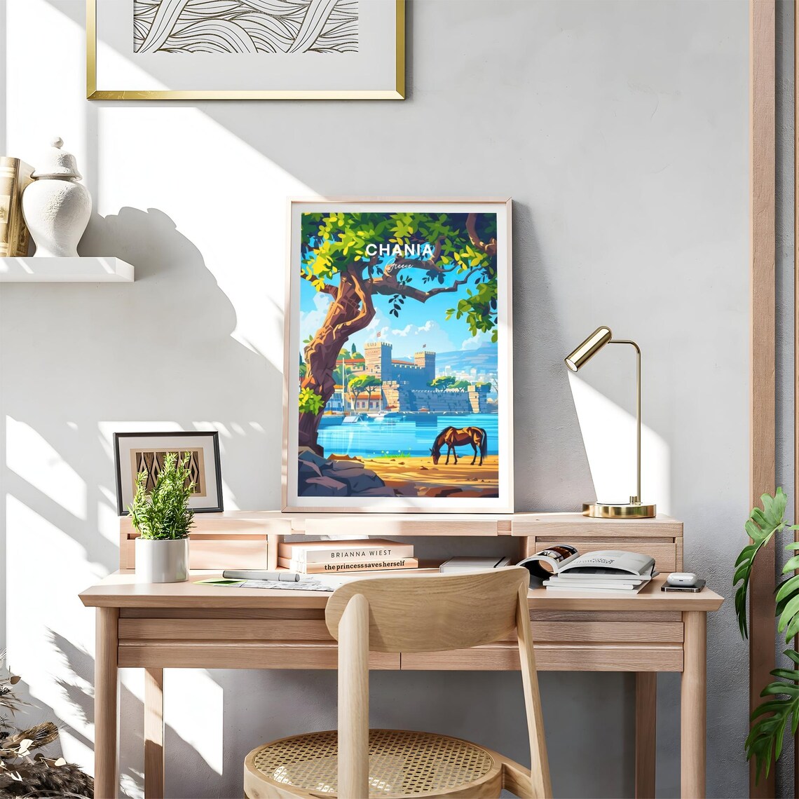 Chania Greece Old Fortress Horse Beach Vibrant Travel Poster - Image 4