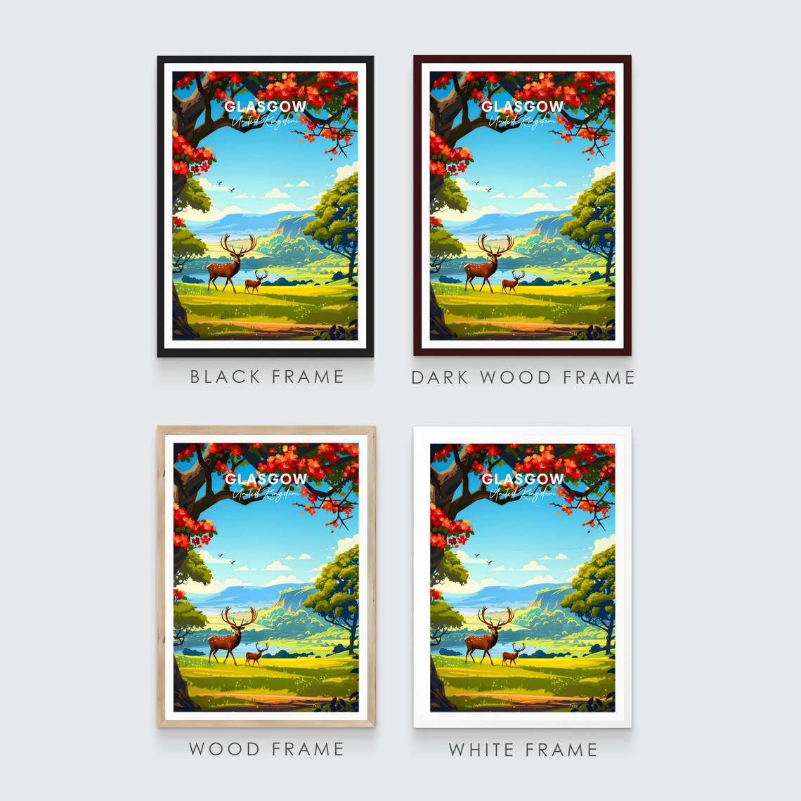 Glasgow Deer Park Blossom Lake Rolling Green Hills Travel Poster - Image 3