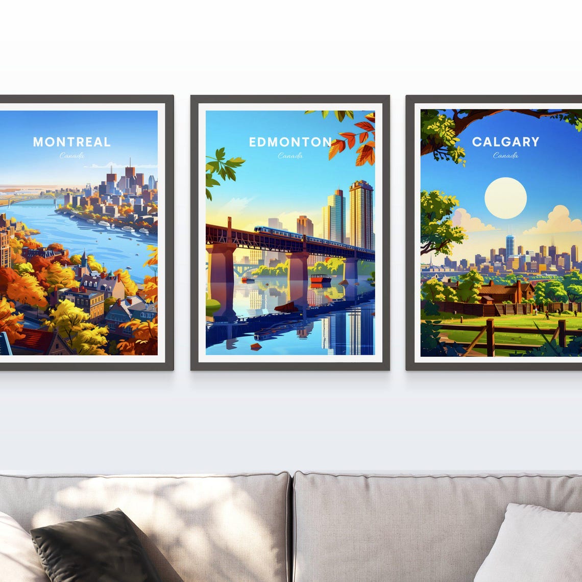 Edmonton Canada Train Bridge Skyline River Reflection Travel Poster - Image 4