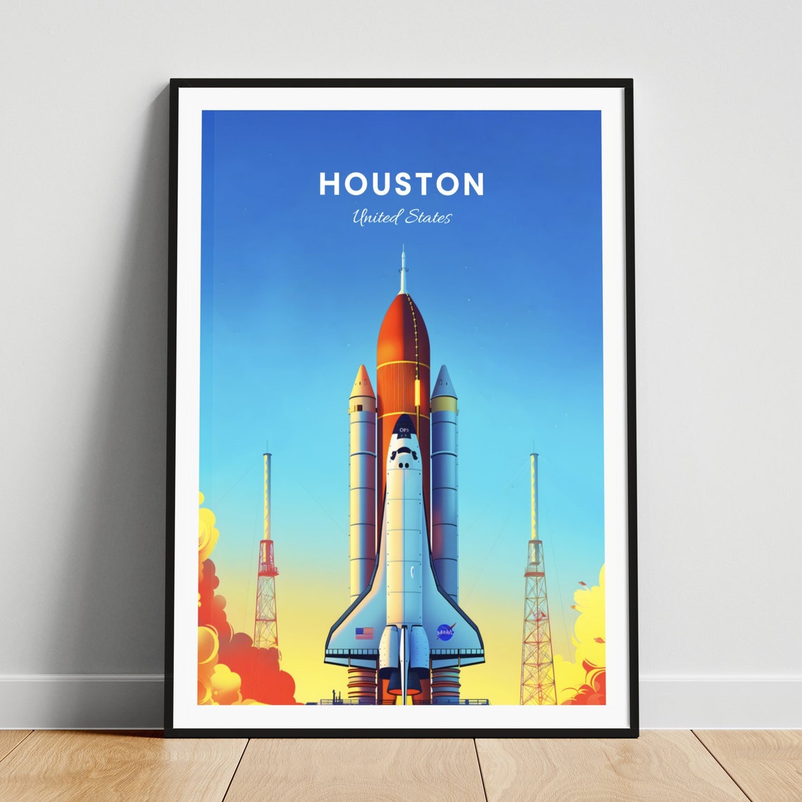 Houston Texas NASA Space Shuttle on the Launch Pad Sunrise Poster