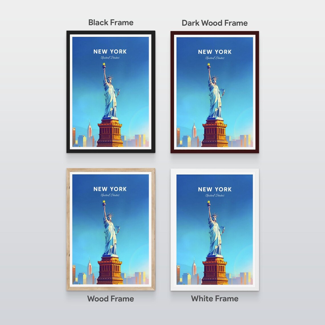 New York Statue of Liberty Torch Blue Sky Vintage Travel Poster - Image 2