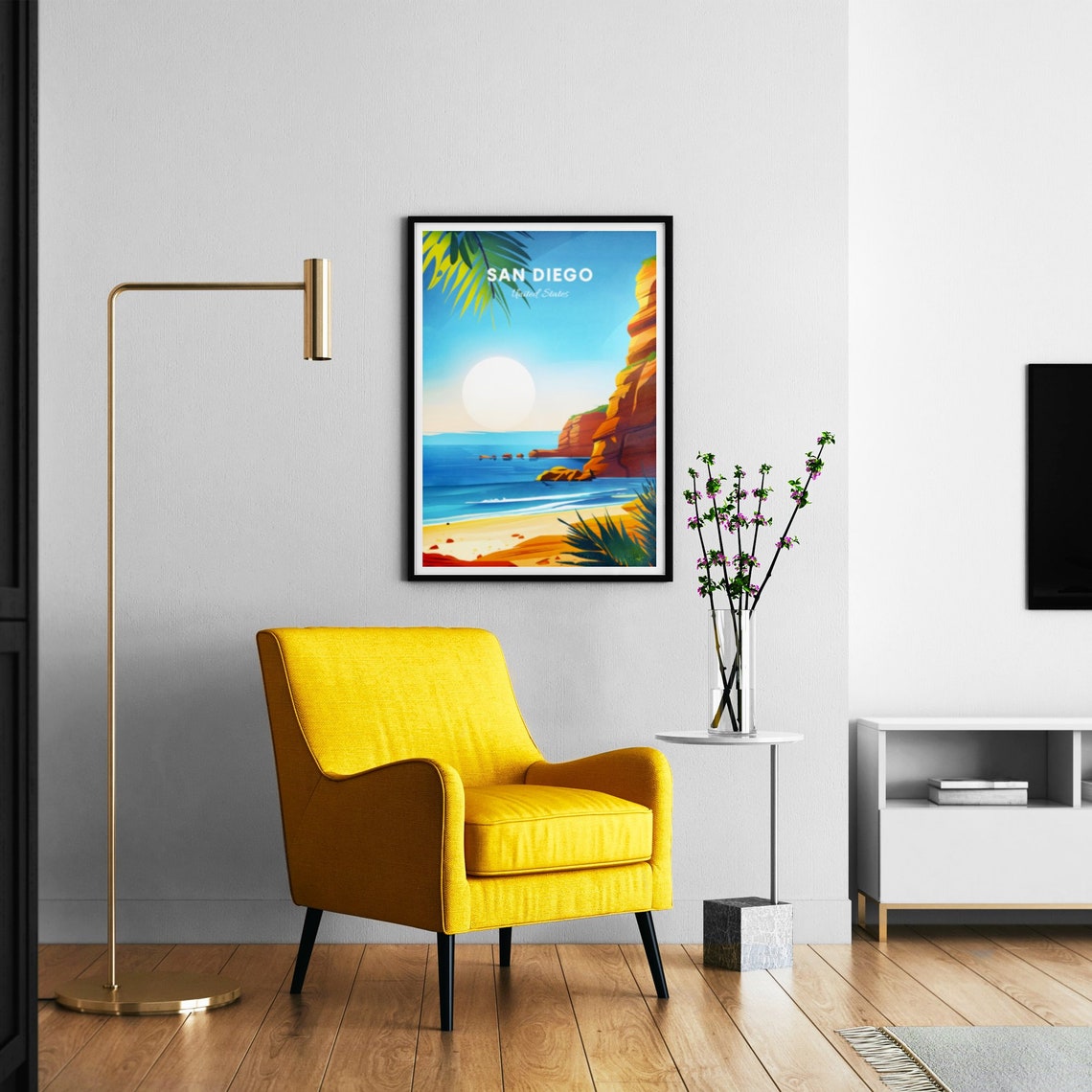 San Diego California Rocky Cliff Beach Cove Ocean Sunset Travel Poster - Image 3