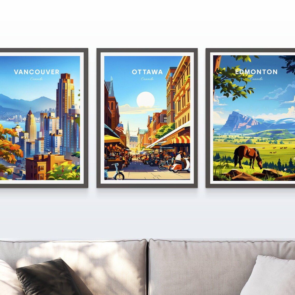 Ottawa Canada Sunny Market Street Cafes Scooters Shops Travel Poster - Image 4
