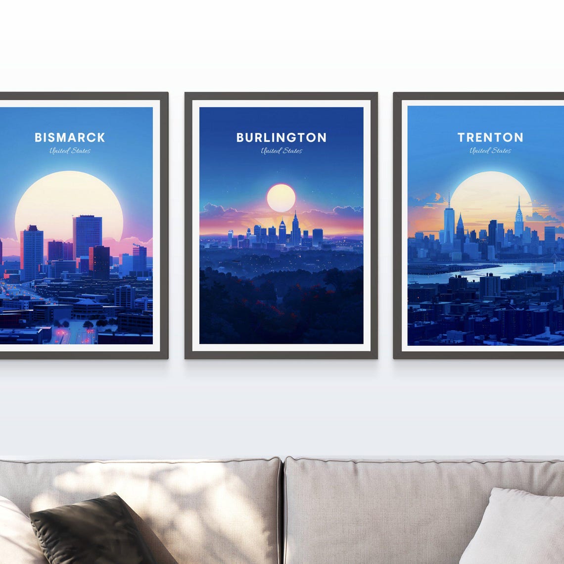 Burlington Moonlit Skyline Above Twilight Forest Hills Travel Poster - Image 3