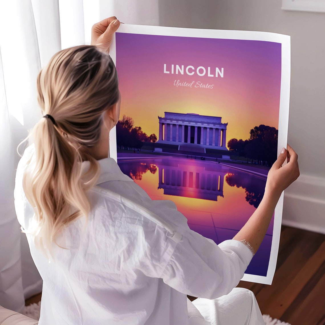 Lincoln United States Memorial Colonnade Sunset Reflection Poster - Image 3