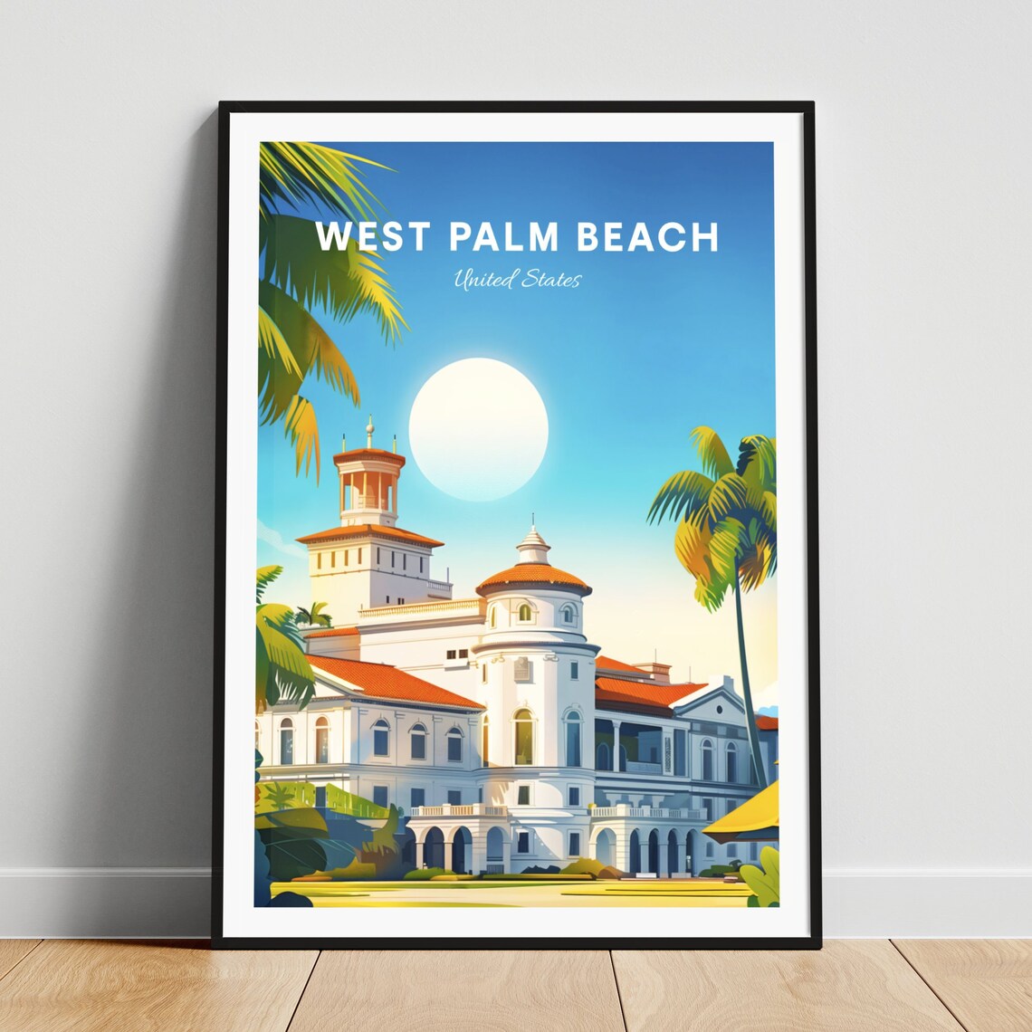West Palm Beach Florida Historic White Mansion Palms Travel Poster