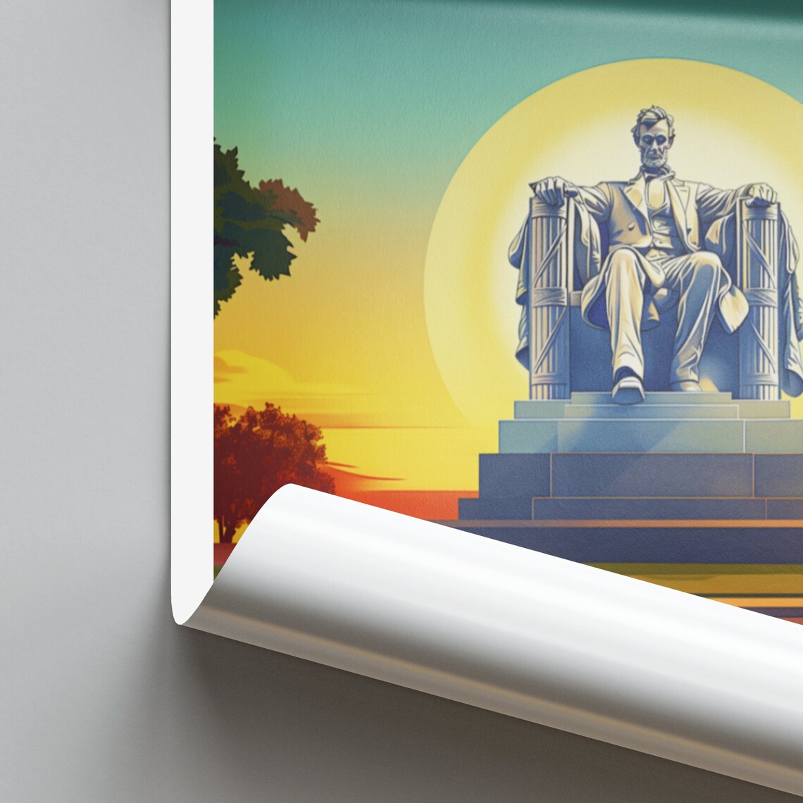 Lincoln United States Lincoln Statue Sunset Obelisk Reflection Poster - Image 2