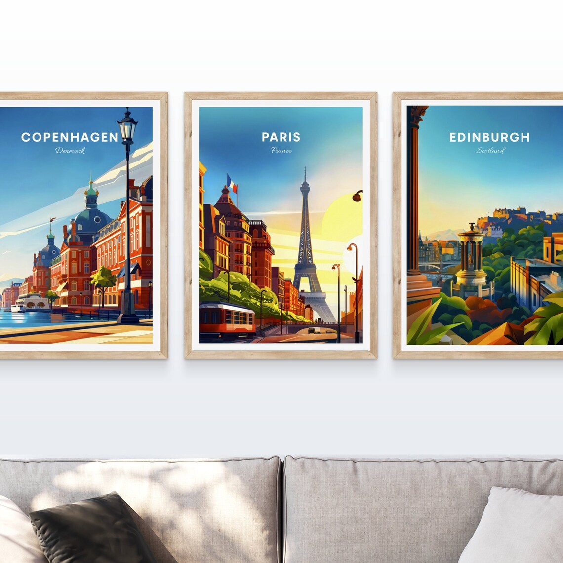 Paris France Eiffel Tower Sunset Street Tram City Lights Travel Poster - Image 4